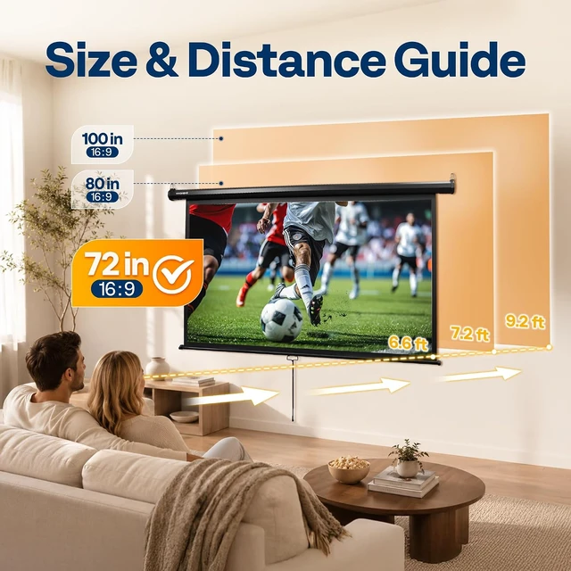 Alt view image 2 of 7 - 72 Inch 16:9 Pull Down Projector Screen, Black