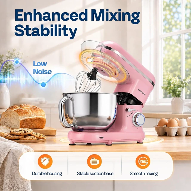 Alt view image 5 of 7 - Stand Mixer, 6-Quart Tilt-Head Kitchen Mixer with Bowl, Pink