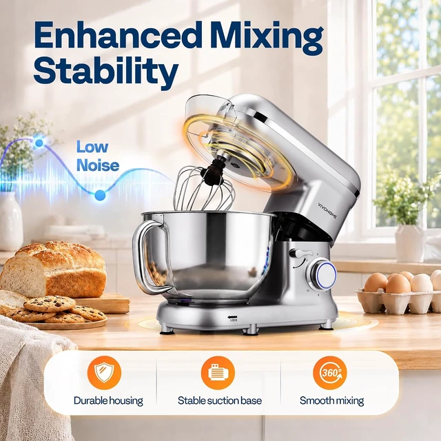 Alt view image 4 of 7 - Stand Mixer, 6-Quart Tilt-Head Kitchen Mixer with Bowl, Silver