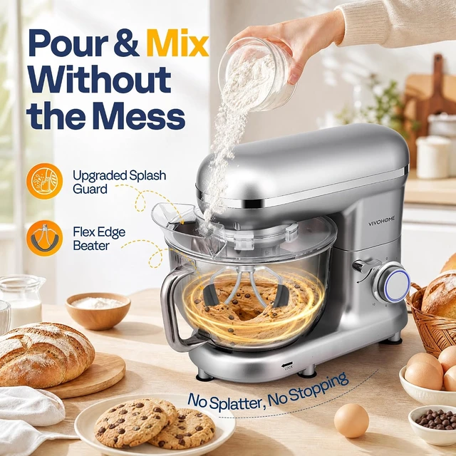 Alt view image 6 of 7 - Stand Mixer, 6-Quart Tilt-Head Kitchen Mixer with Bowl, Silver