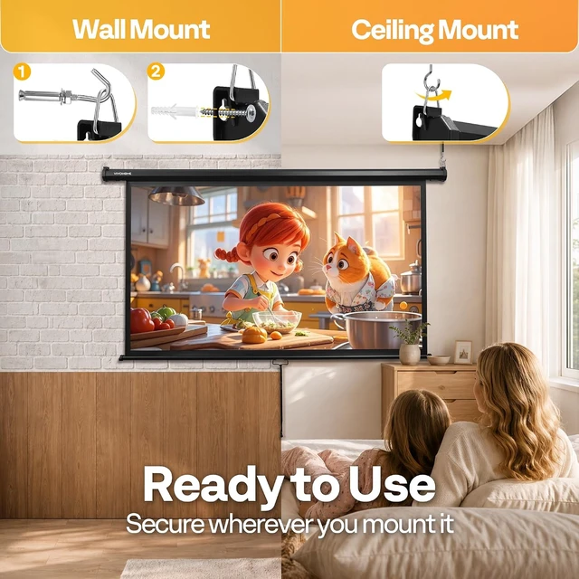 Alt view image 4 of 7 - 72 Inch 16:9 Pull Down Projector Screen, Black