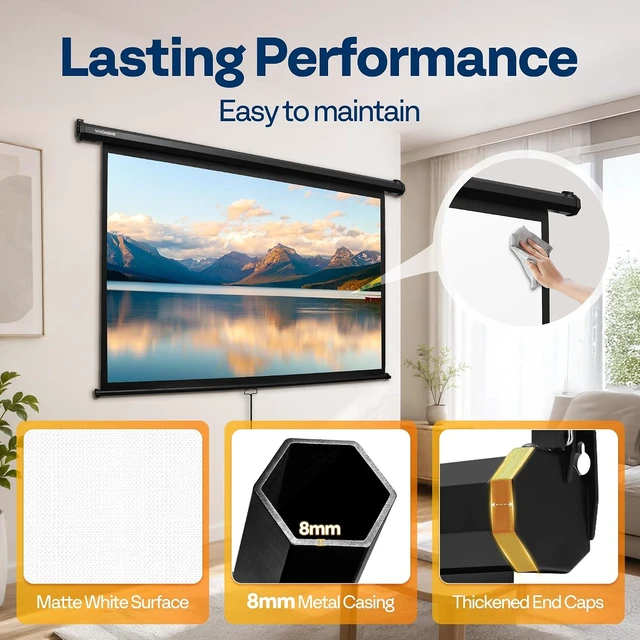 Alt view image 5 of 7 - 72 Inch 16:9 Pull Down Projector Screen, Black