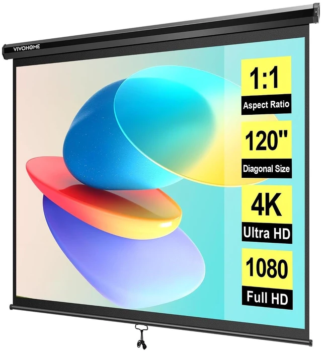 Main image of 120 Inch 1:1 Pull Down Projector Screen, Black