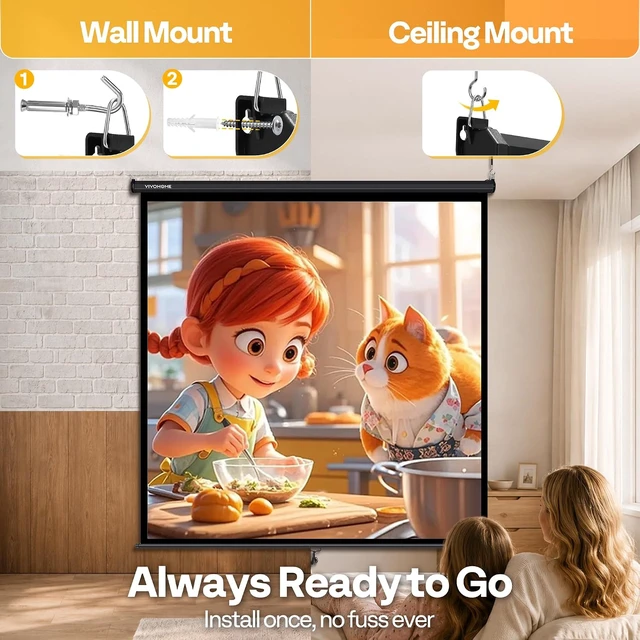 Alt view image 4 of 7 - 120 Inch 1:1 Pull Down Projector Screen, Black