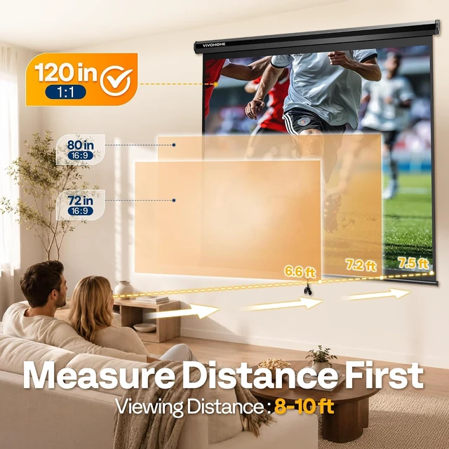 Alt view image 5 of 7 - 120 Inch 1:1 Pull Down Projector Screen, Black