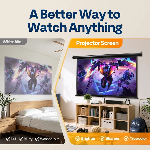 Alt view image 7 of 7 - 72 Inch 16:9 Pull Down Projector Screen, Black