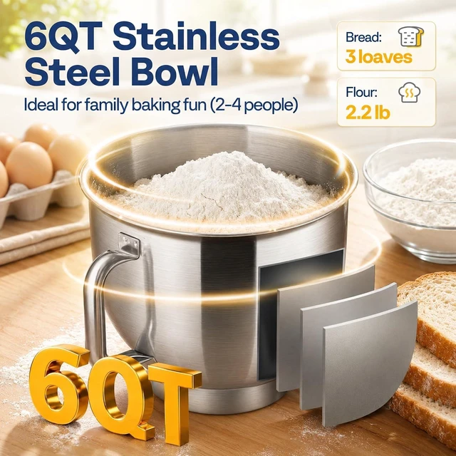 Alt view image 3 of 7 - Stand Mixer, 6-Quart Tilt-Head Kitchen Mixer with Bowl, Red