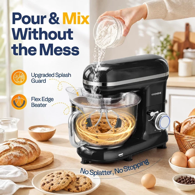 Alt view image 6 of 7 - Stand Mixer, 6-Quart Tilt-Head Kitchen Mixer with Bowl, Gray