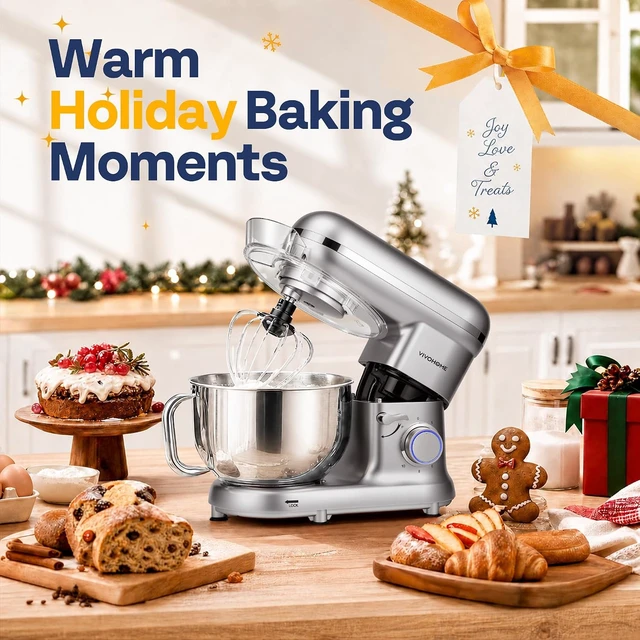 Alt view image 7 of 7 - Stand Mixer, 6-Quart Tilt-Head Kitchen Mixer with Bowl, Silver
