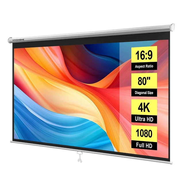 Main image of 80 Inch 16:9 Pull Down Projector Screen, White