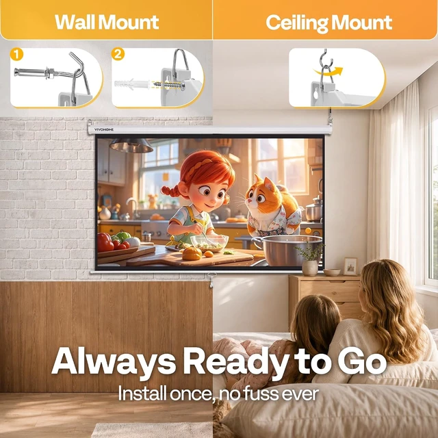 Alt view image 4 of 7 - 80 Inch 16:9 Pull Down Projector Screen, White
