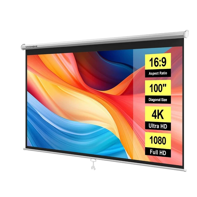 Main image of 100 Inch 16:9 Pull Down Projector Screen, White
