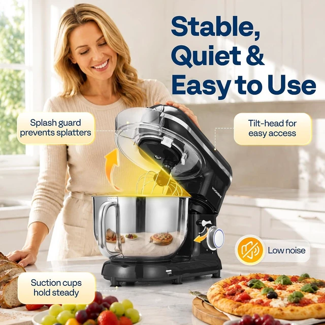 Alt view image 5 of 7 - 3-in-1 Stand Mixer, 6-Quart Tilt-Head Mixer, 10 Speeds, Black