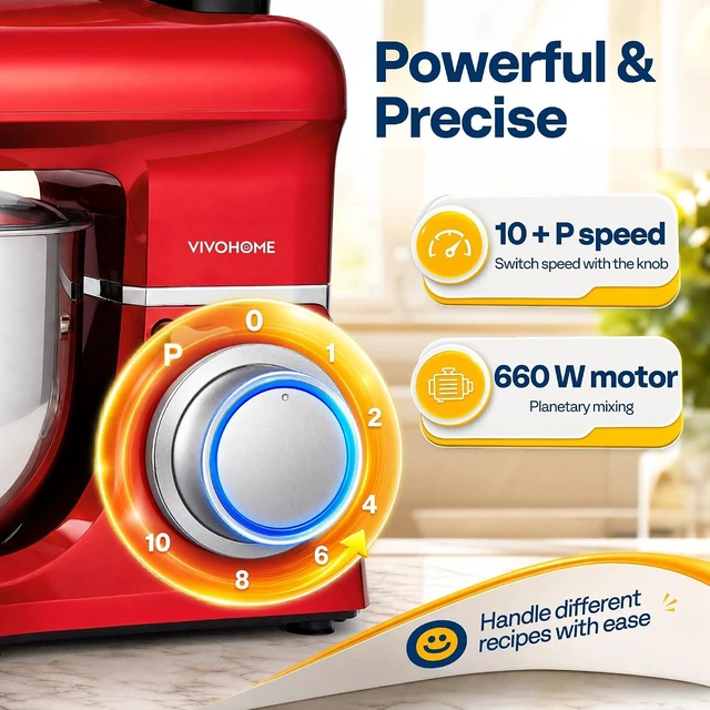 Alt view image 2 of 7 - 6-in-1 Stand Mixer, 8.5-Quart Tilt-Head Mixer, 10 Speeds, Red