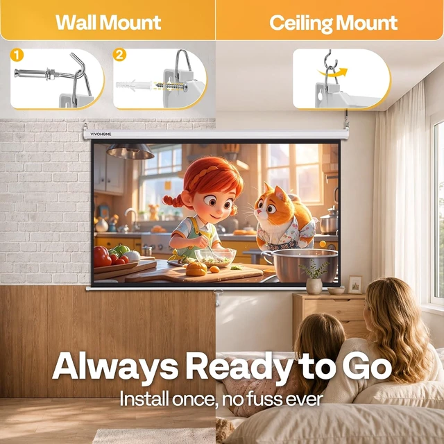 Alt view image 4 of 7 - 100 Inch 16:9 Pull Down Projector Screen, White
