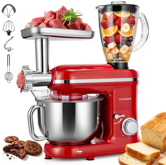 Main image of 3-in-1 Stand Mixer, 6-Quart Tilt-Head Mixer, 10 Speeds, Red