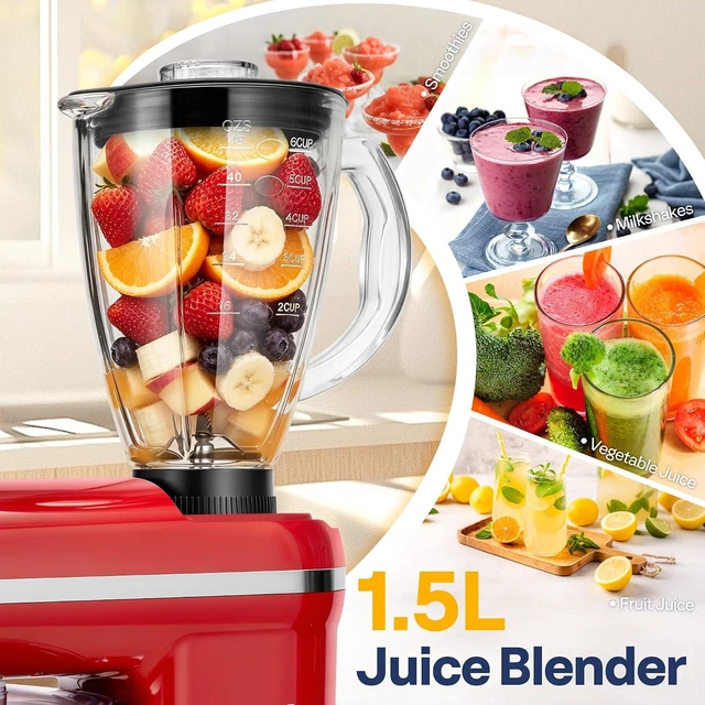 Alt view image 4 of 7 - 3-in-1 Stand Mixer, 6-Quart Tilt-Head Mixer, 10 Speeds, Red