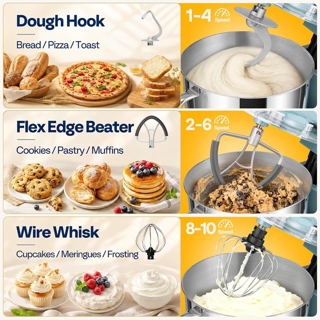 Alt view image 3 of 7 - 6-in-1 Stand Mixer, 8.5-Quart Tilt-Head Mixer, 10 Speeds, Blue