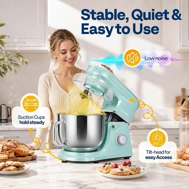 Alt view image 5 of 7 - 6-in-1 Stand Mixer, 8.5-Quart Tilt-Head Mixer, 10 Speeds, Blue
