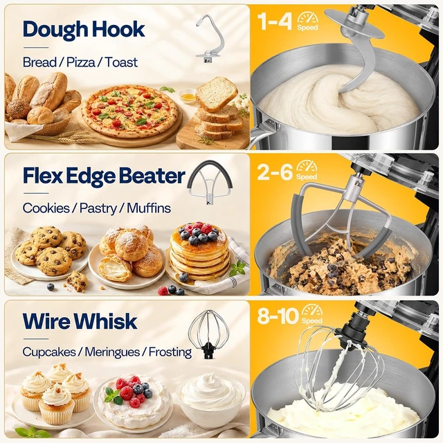 Alt view image 3 of 7 - 6-in-1 Stand Mixer, 8.5-Quart Tilt-Head Mixer, 10 Speeds, Black