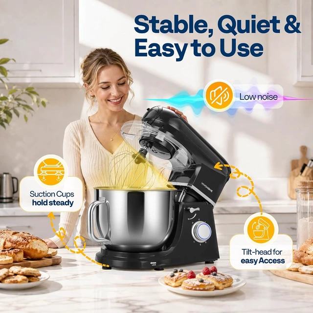 Alt view image 5 of 7 - 6-in-1 Stand Mixer, 8.5-Quart Tilt-Head Mixer, 10 Speeds, Black