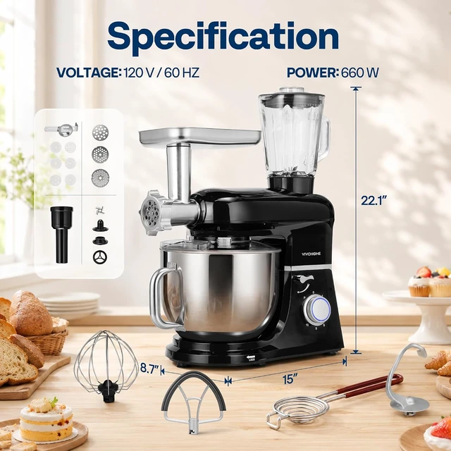 Alt view image 7 of 7 - 6-in-1 Stand Mixer, 8.5-Quart Tilt-Head Mixer, 10 Speeds, Black