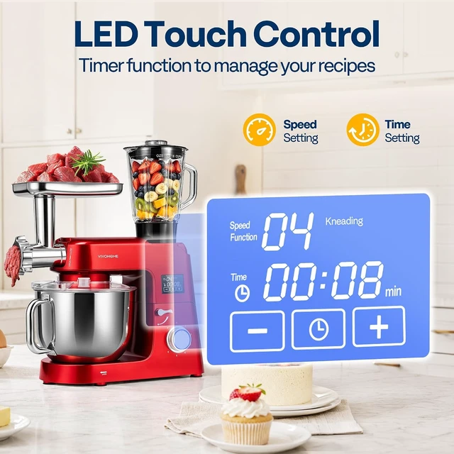 Alt view image 6 of 7 - 9-in-1 Stand Mixer with Fermentation & Timer, 7.5-Quart, Red