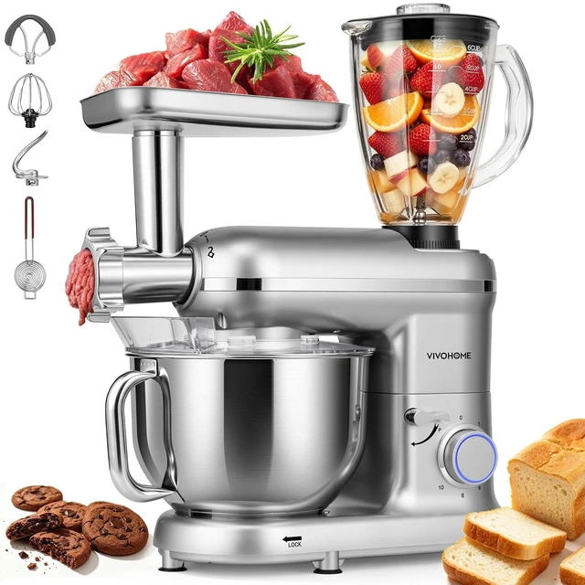 Main image of 3-in-1 Stand Mixer, 6-Quart Tilt-Head Mixer, 10 Speeds, Silver