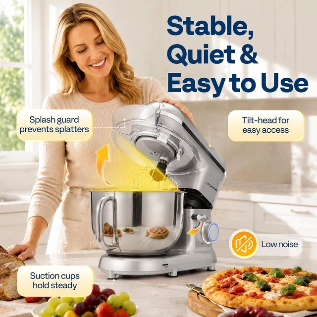 Alt view image 5 of 7 - 3-in-1 Stand Mixer, 6-Quart Tilt-Head Mixer, 10 Speeds, Silver