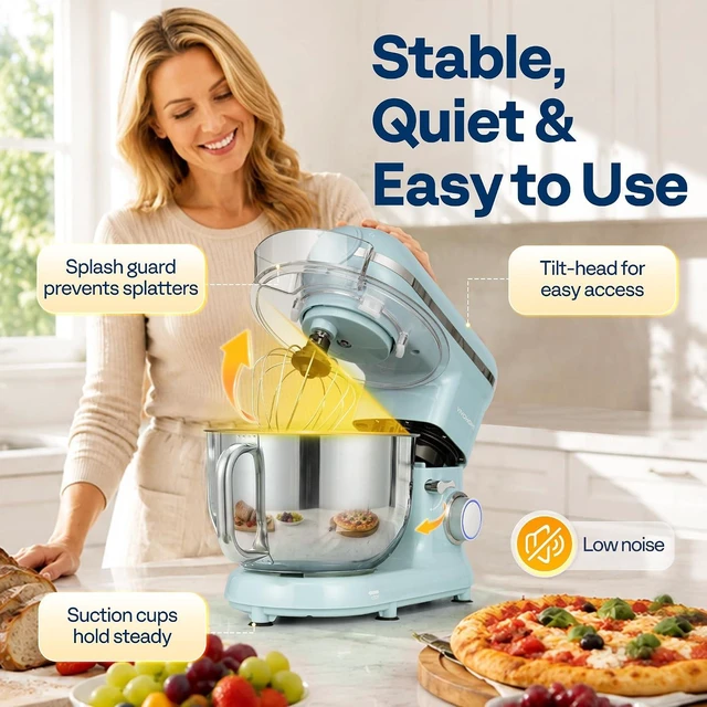 Alt view image 5 of 7 - 3-in-1 Stand Mixer, 6-Quart Tilt-Head Mixer, 10 Speeds, Blue