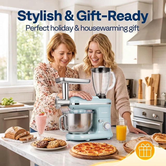 Alt view image 6 of 7 - 3-in-1 Stand Mixer, 6-Quart Tilt-Head Mixer, 10 Speeds, Blue