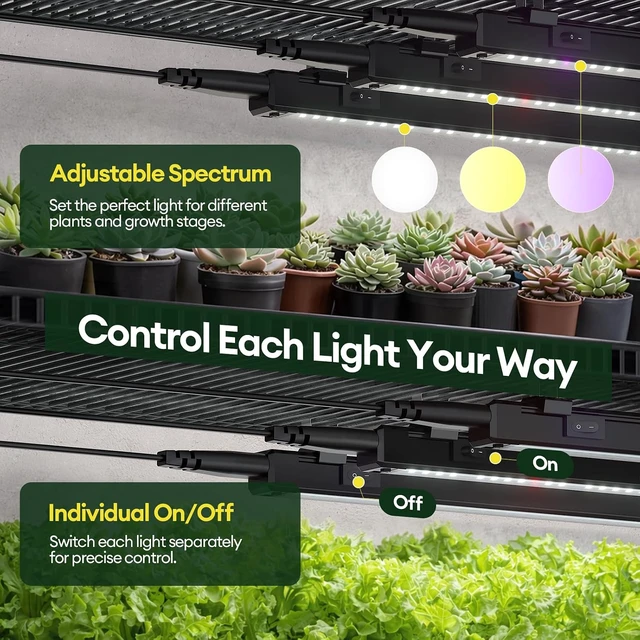 Alt view image 5 of 7 - Plant Grow Light 2ft, Tunable Full Spectrum LED Grow Light Strips 60W (4 x 15W), T5 Growing Lamp with Timer & Dimming Controller for Indoor Plants, Greenhouse, High PPFD, 4-Pack