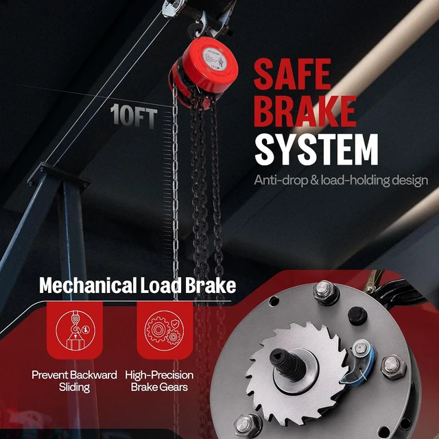 Alt view image 3 of 7 - Hand Chain Hoist 1 Ton 2200 Lbs Capacity 10 Feet with 2 Hooks