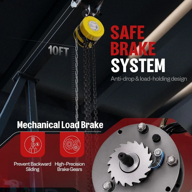 Alt view image 3 of 7 - Hand Chain Hoist 1 Ton 2200 Lbs Capacity 10 Feet with 2 Hooks
