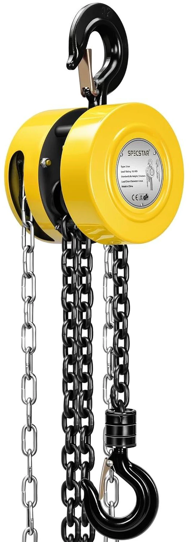 Main image of Hand Chain Hoist 1 Ton 2200 Lbs Capacity 10 Feet with 2 Hooks