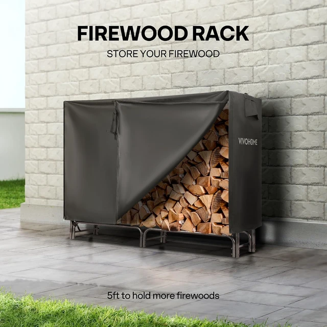 Alt view image 2 of 7 - 5 ft Heavy Duty Firewood Rack Outdoor with Cover, Black