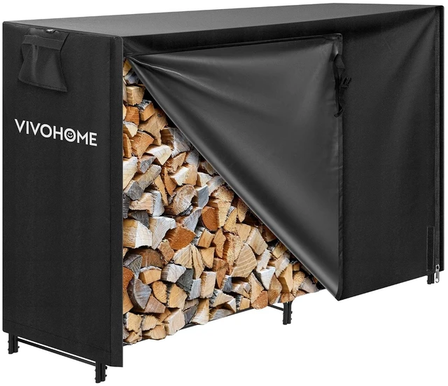 Main image of 5 ft Heavy Duty Firewood Rack Outdoor with Cover, Black
