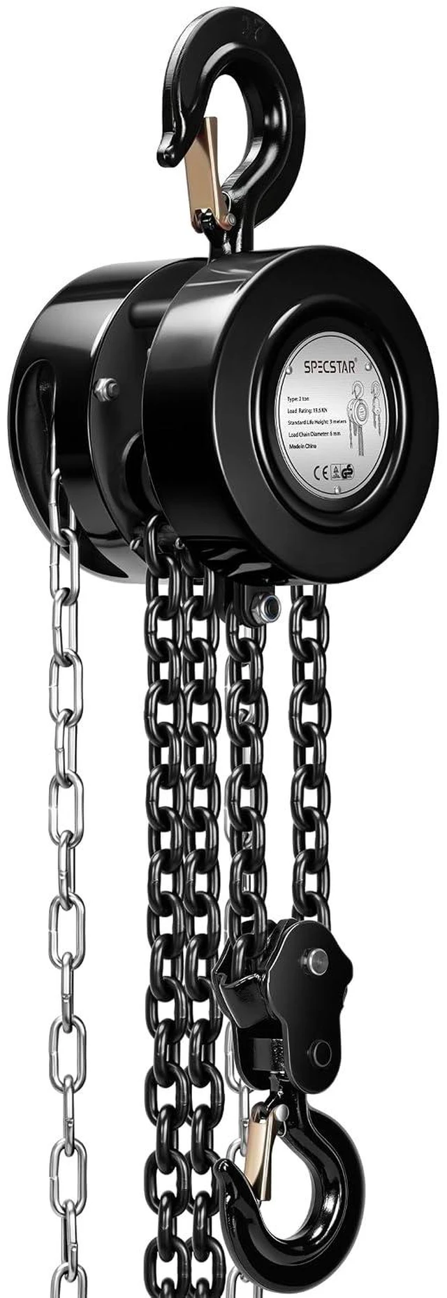 Main image of Hand Chain Hoist 2 Ton 4400 Lbs Capacity 10 Feet with 2 Hooks