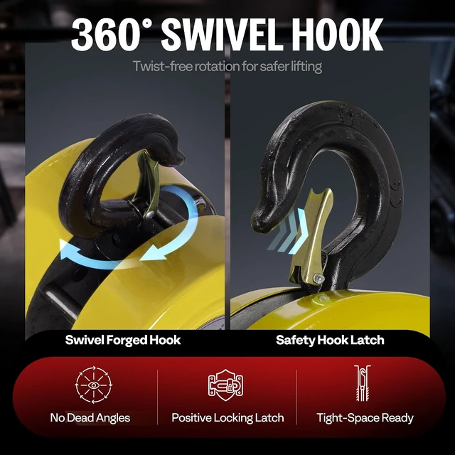 Alt view image 4 of 7 - Hand Chain Hoist 1 Ton 2200 Lbs Capacity 10 Feet with 2 Hooks