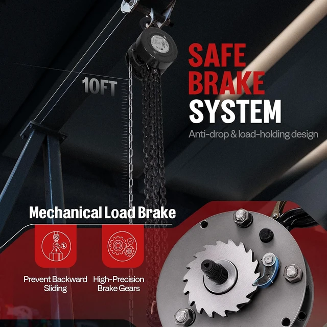 Alt view image 3 of 7 - Hand Chain Hoist 2 Ton 4400 Lbs Capacity 10 Feet with 2 Hooks