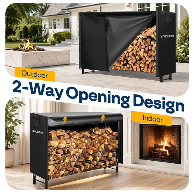 Alt view image 6 of 7 - 6ft Waterproof Outdoor Firewood Log Rack Cover, Black