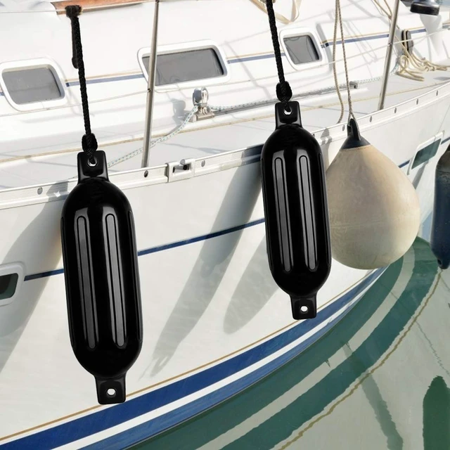 Alt view image 5 of 6 - Vinyl Ribbed Boat Fenders 4 Pack, Boat Bumpers with Ropes, Needles, and Pump to Inflate Fit for Yachts, Sailing Dinghies, Bass Boats, Black