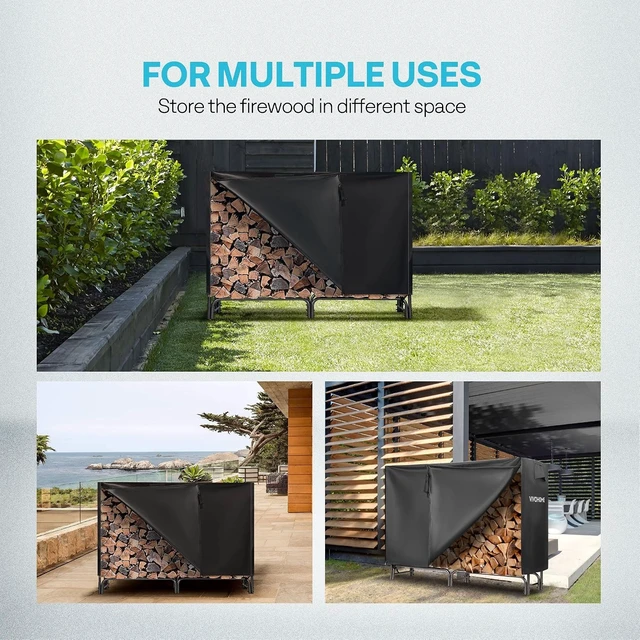 Alt view image 7 of 7 - 5 ft Heavy Duty Firewood Rack Outdoor with Cover, Black