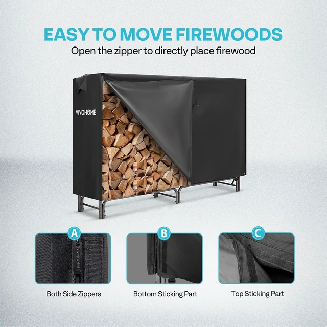 Alt view image 3 of 7 - 6 ft Heavy Duty Firewood Rack Outdoor with Cover, Black