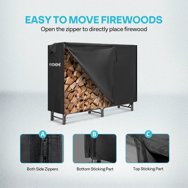 Alt view image 6 of 7 - 5 ft Heavy Duty Firewood Rack Outdoor with Cover, Black