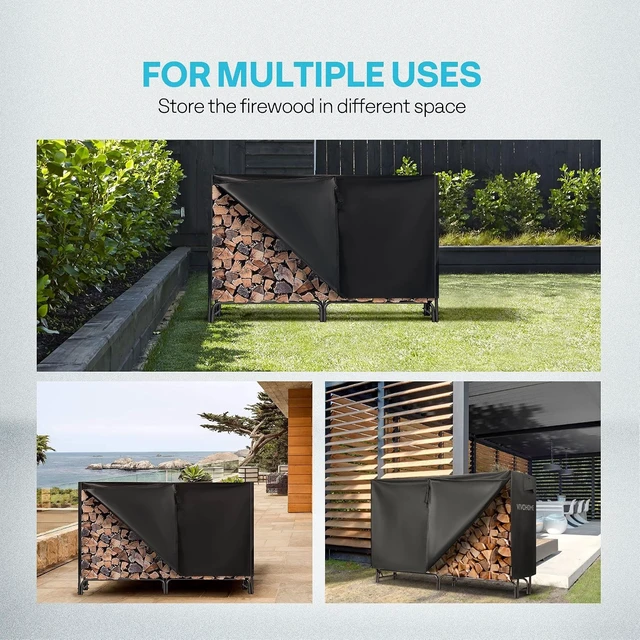 Alt view image 6 of 7 - 6 ft Heavy Duty Firewood Rack Outdoor with Cover, Black