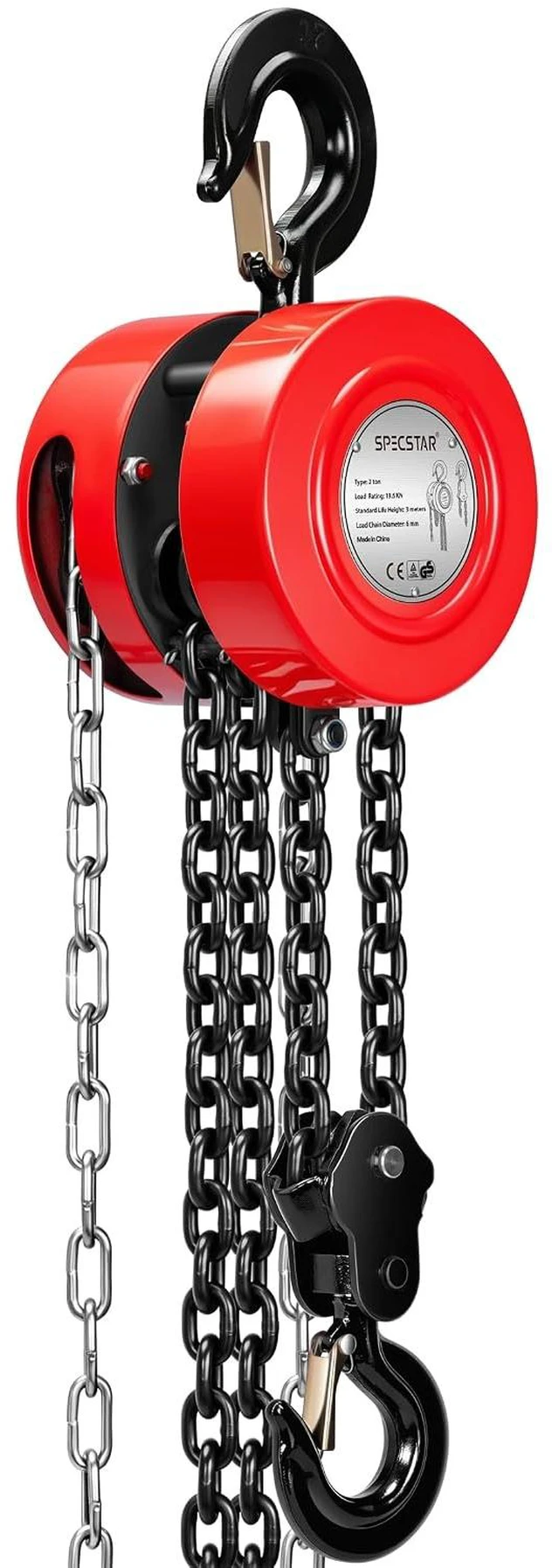 Main image of Hand Chain Hoist 2 Ton 4400 Lbs Capacity 10 Feet with 2 Hooks