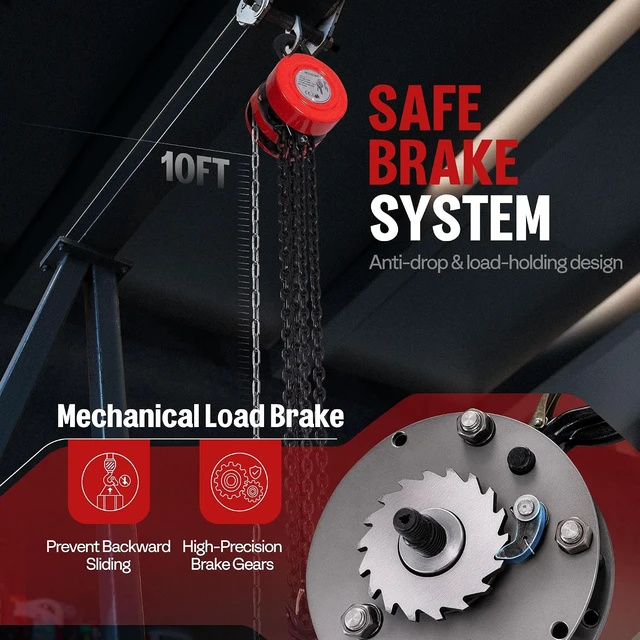 Alt view image 3 of 7 - Hand Chain Hoist 2 Ton 4400 Lbs Capacity 10 Feet with 2 Hooks