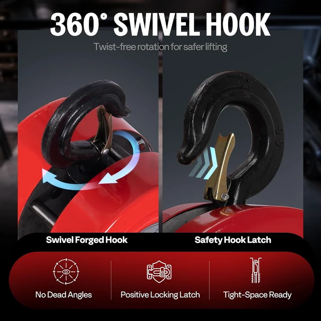 Alt view image 4 of 7 - Hand Chain Hoist 2 Ton 4400 Lbs Capacity 10 Feet with 2 Hooks