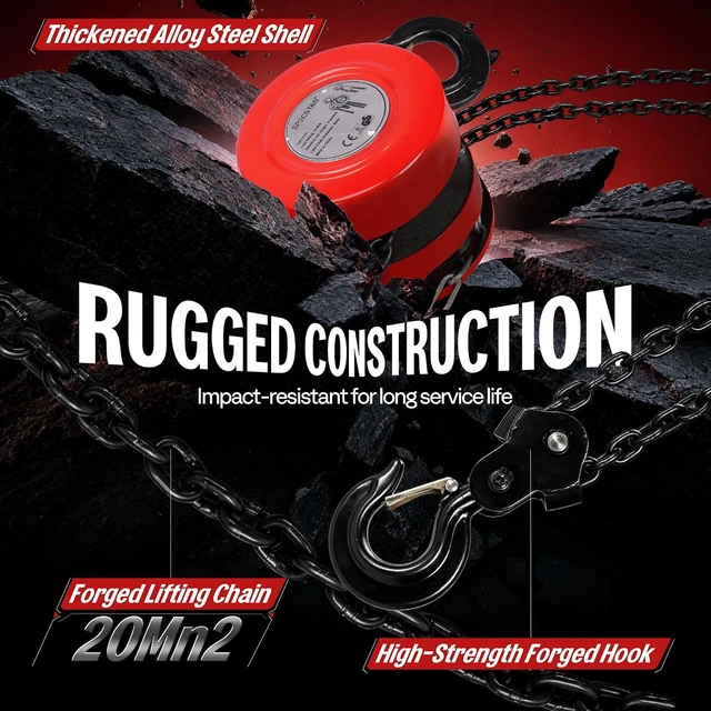 Alt view image 5 of 7 - Hand Chain Hoist 2 Ton 4400 Lbs Capacity 10 Feet with 2 Hooks